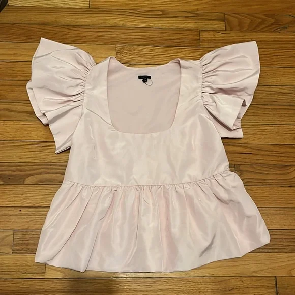 😊 Express Square Neck Flutter Sleeve Peplum Babydoll Top Pastel Pink - Picture 4 of 6